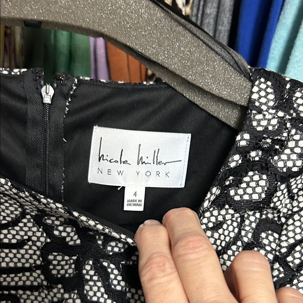 Nicole Miller Black and White Lace Dress with Colorful Stripes on each side - Picture 3 of 8